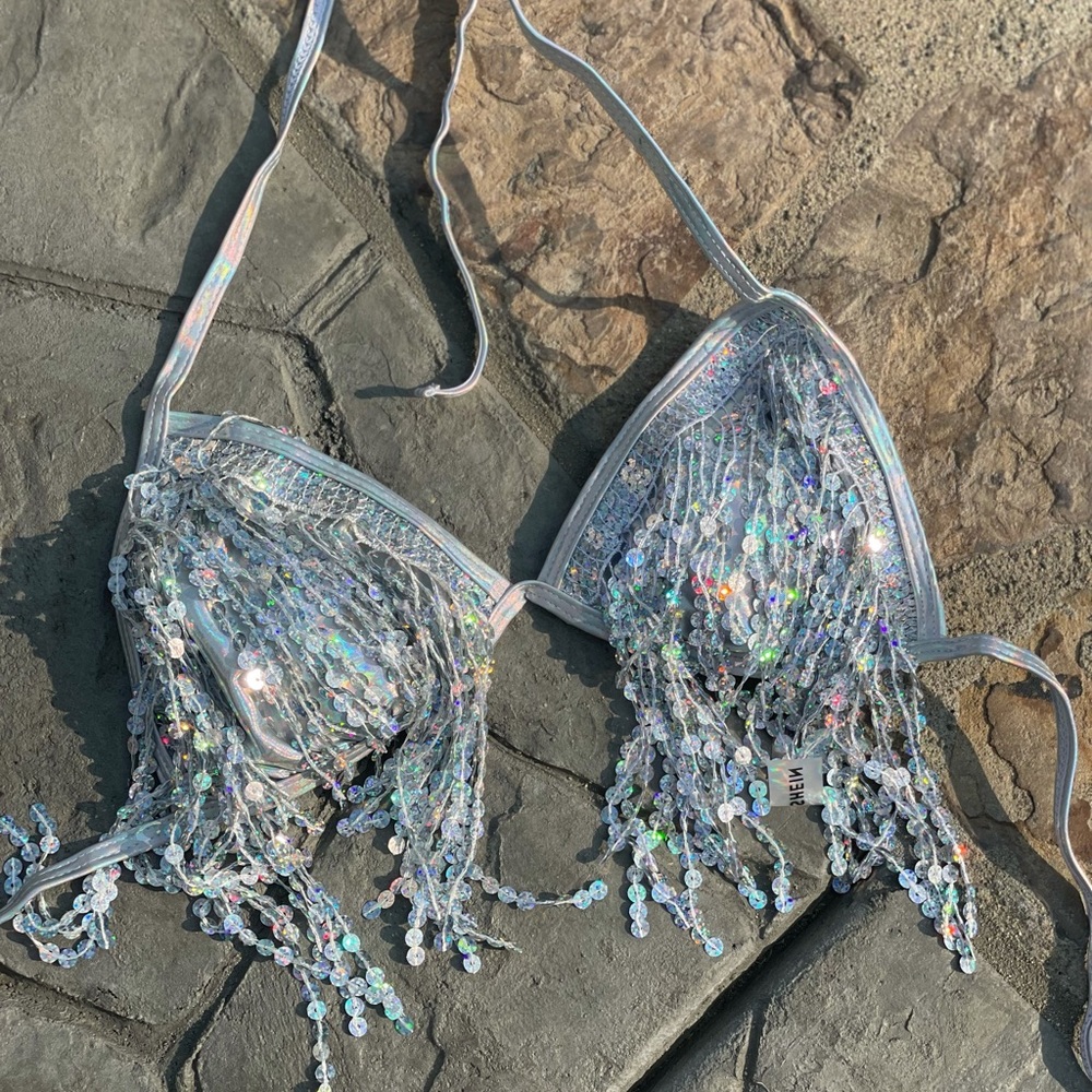 Cheeky Silver Sequined Bikini NWOT